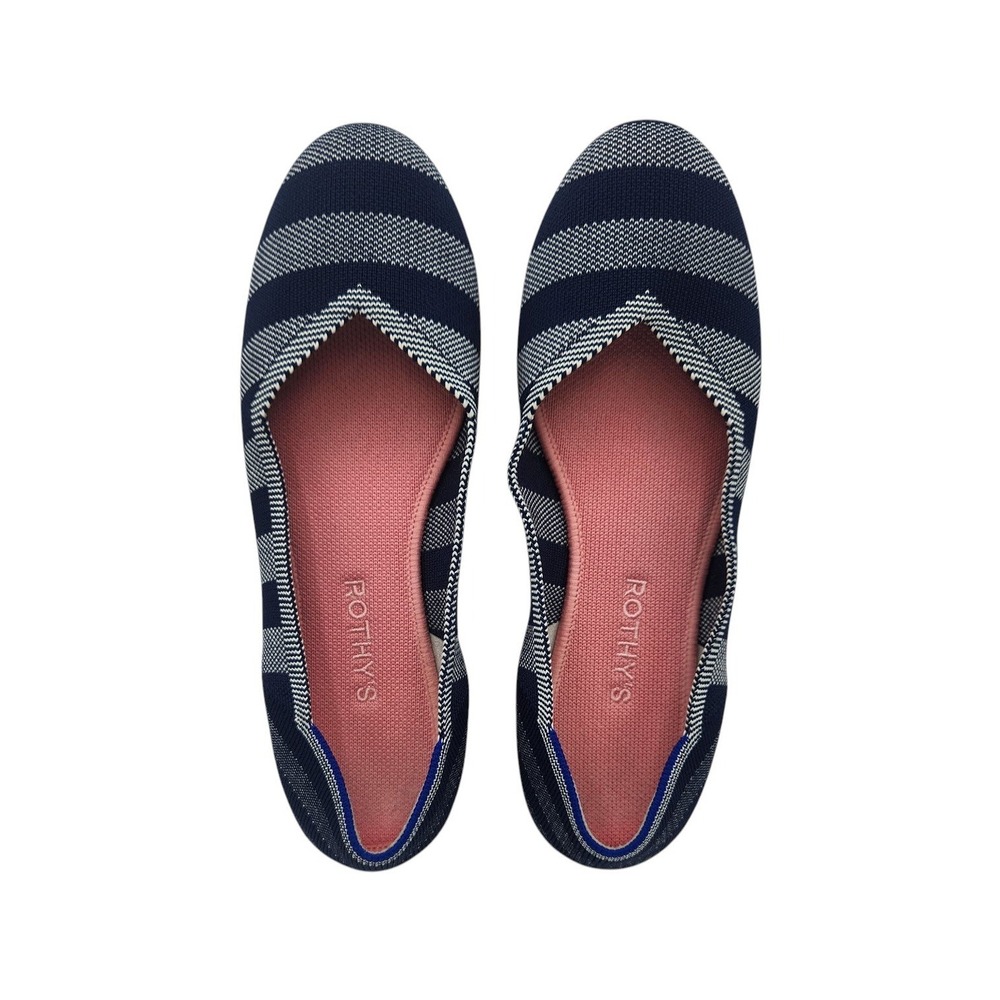 Rothy's Ballet Flats Womens Size 9 Riviera Big Stripe Blue White Round Toe